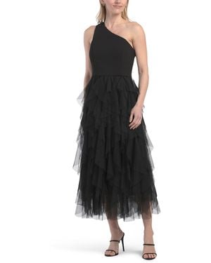 TJ Maxx One Shoulder Tiered Tulle Cocktail Dress For Polyester - Black