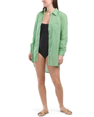 TJ Maxx Cotton Voile Button Front Solid Cover-Up Shirt For - Green