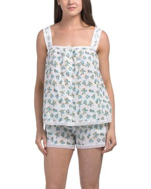 TJ Maxx 2Pc Cotton Button Front Tank Top And Shorts Pajama Set For - Blue