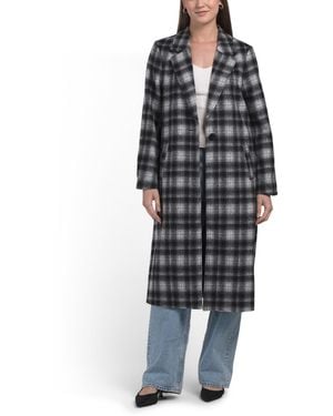 TJ Maxx Myrtle One Button Plaid Coat, Polyester/Wool - Black