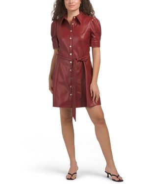 TJ Maxx Neir Faux Leather Belted Mini Dress For Polyester/Leather - Red