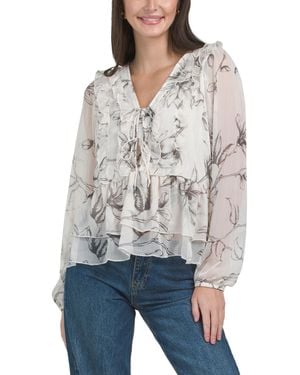 TJ Maxx Yoryu Floral Sketch Print Top For Polyester - White