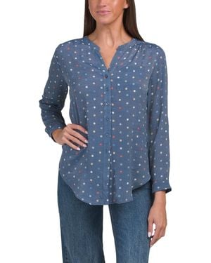 TJ Maxx Petite Polka Dot Slub Top For Polyester/Rayon - Blue