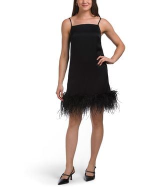 TJ Maxx Blakely Satin Mini Dress With Feathered Hem For Spandex/Polyester - Black