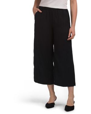 TJ Maxx Linen Solid Cropped Pants With Elastic Waistband For - Black