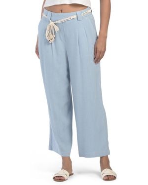 TJ Maxx Slub Pull On Wide Leg Cropped Pants For Linen/Rayon - Blue