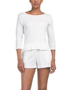 TJ Maxx 2Pc Three-Quarter Sleeve Top And Shorts Lounge Set For Cotton - White