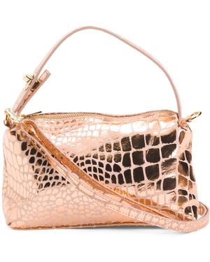 TJ Maxx Leather Metallic Croc Embossed Satchel, Leather - Pink