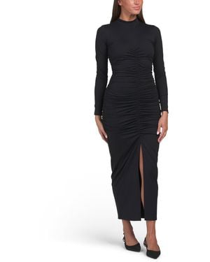 TJ Maxx Mock Neck Gathered Front Long Sleeve Dress For Nylon/Spandex - Black