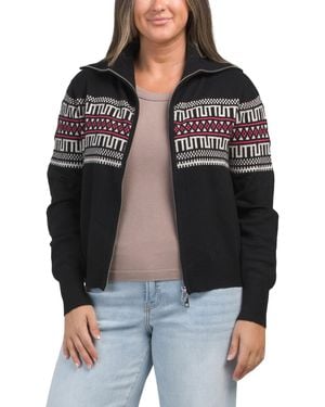 TJ Maxx Merino Wool And Cashmere Blend Fair Isle Zip Cardigan, Merino Wool/Cashmere - Black