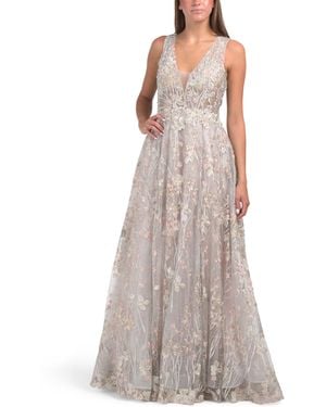 TJ Maxx Sleeveless Lace Gown For Polyester - Gray