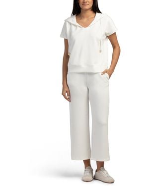 TJ Maxx 2Pc Scuba Extended Shoulder V-Neck Hooded Top And Crop Pants Set, Spandex/Polyester/Rayon - Multicolor