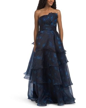 TJ Maxx Strapless Organza Tiered Gown For Polyester - Blue