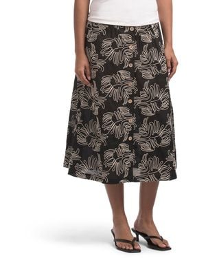 TJ Maxx Textured Embroidered Button Front A-Line Skirt For Cotton - Multicolor