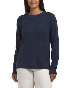 TJ Maxx Cotton Blend Rolled Hem Sweater, Nylon/Cotton/Acrylic - Blue