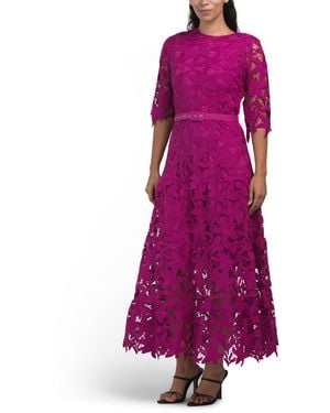TJ Maxx Three-Quarter Sleeve Lace Maxi Dress For Spandex/Polyester - Purple
