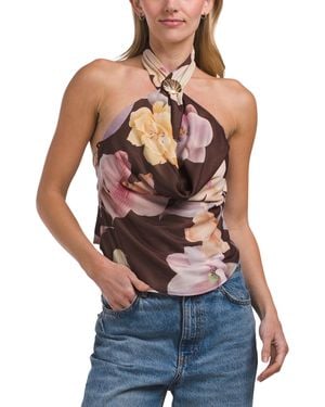 TJ Maxx Wisteria Cowl Halter Neck Top For Spandex/Polyester - Blue