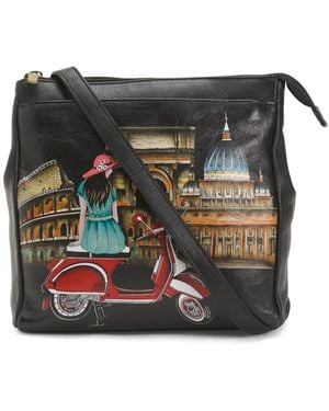 TJ Maxx Leather Hand Painted Italian Holiday Convertible Backpack, Leather - Black