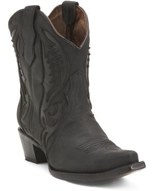 TJ Maxx Leather Embroidery And Inlay Ankle Boots For - Black