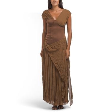 TJ Maxx Keia Crepe Chiffon One Shoulder Maxi Dress For Polyester - Brown