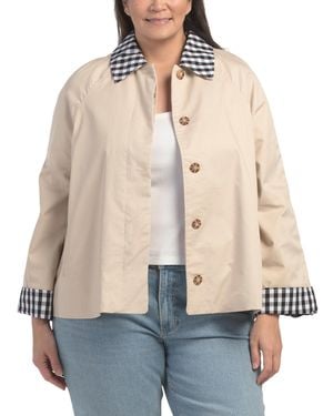 TJ Maxx Plus Swing Jacket With Gingham Trim For Cotton/Polyester - Natural