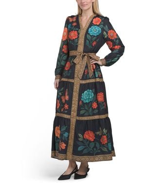 TJ Maxx Long Sleeve Floral Butterfly Print Maxi Dress For Spandex/Polyester - Blue