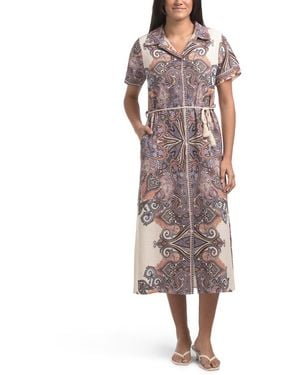 TJ Maxx Linen Blend Short Sleeve Paisley Print Midi Dress For Linen/Viscose - Multicolor