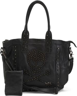TJ Maxx Leather Q Metal Crossbones Bag - Black