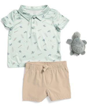 TJ Maxx Newborn Boys 2Pc Printed Performance Polo And Shorts With Plush, Spandex/Polyester - Blue