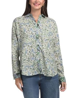 TJ Maxx Linen Blend Collared Button Down Top With High Low Hem For Linen/Viscose - Gray