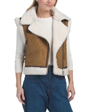 TJ Maxx Faux Suede Sherpa Vest, Polyester/Suede - Blue