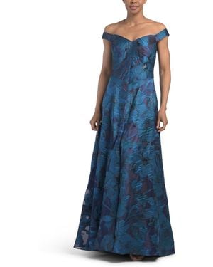TJ Maxx Off The Shoulder Jacquard Gown For Polyester - Blue