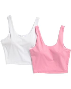 TJ Maxx 2Pk Lux Everyday Cloud Support Crop Tank Tops With Bra Inside For Spandex/Polyester - Pink