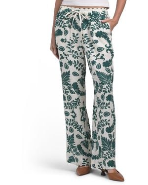 TJ Maxx Linen Blend Printed Drawstring Waist Pants For Linen/Viscose - Green