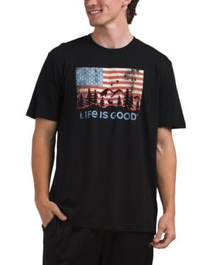 TJ Maxx Mountain And Flag Graphic T-Shirt For Cotton - Black