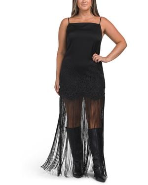 TJ Maxx Nino High Square Neck Dress With Fringe For Spandex/Polyester - Black