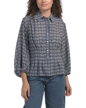 TJ Maxx Three-Quarter Sleeve Pleat Front Blouse For Spandex/Polyester - Gray