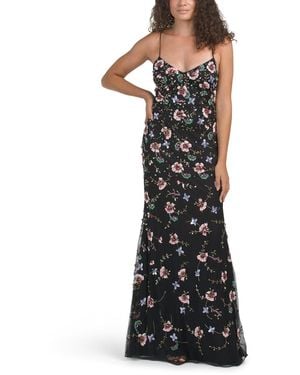 TJ Maxx Sleeveless Floral Embellished Gown For Polyester - Black