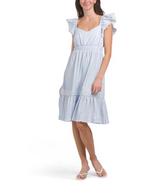 TJ Maxx Ruffle Sleeve Seersucker Midi Dress For Spandex/Polyester - Blue