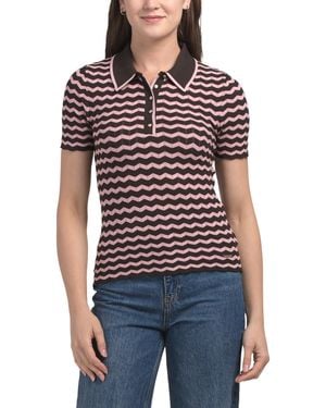 TJ Maxx Short Sleeve Novelty Chevron Polo Top With Scalloped Trim For Polyester/Viscose - Red