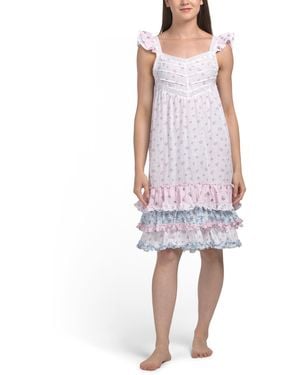 TJ Maxx Tiered Floral Night Dress For Cotton - Purple