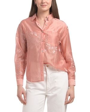 TJ Maxx Embroierd Button Front Blouse For Polyester - Red
