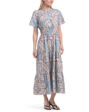TJ Maxx Short Sleeve Printed Maxi Dress For Cotton - Gray