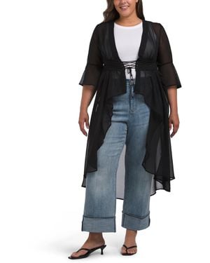 TJ Maxx Plus Tie Front Kimono For Polyester - Black