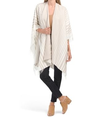 TJ Maxx Uana Striped Lurex Poncho For Acrylic - White