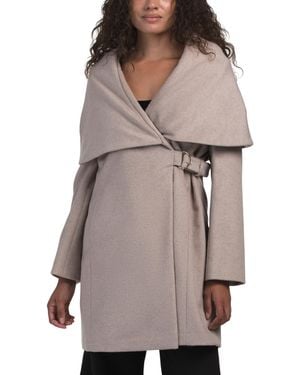 TJ Maxx Wool Blend Hooded Belted Coat, Cotton/Polyester/Wool - Natural