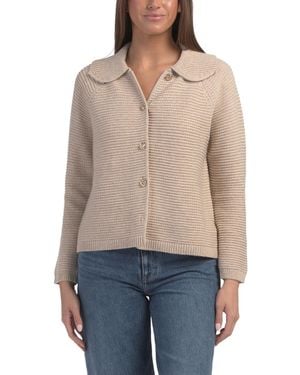 TJ Maxx Peter Pan Collar Button Front Sweater, Nylon/Polyester/Wool - Blue
