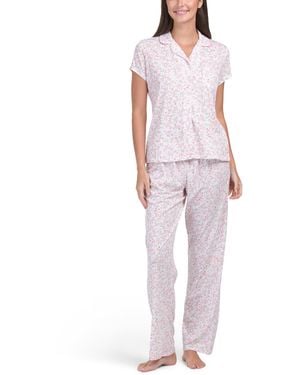TJ Maxx 2Pc Blend Bloom Meadow Short Sleeve Top And Pants Pajama Set For Cotton/Polyester - Red
