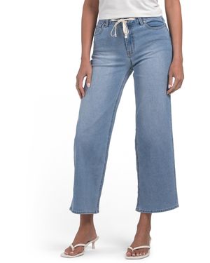 TJ Maxx Petite High Rise Wide Leg Denim Jeans With Drawstring Waist For Spandex/Cotton/Polyester - Blue