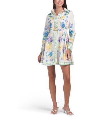 TJ Maxx Long Sleeve Floral Mini Dress For Spandex/Polyester - Blue